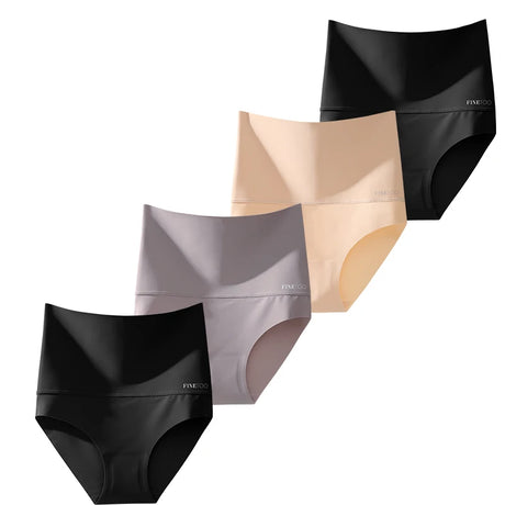 FINETOO 4Pcs Women High Waist Seamless Tummy Control Underwear FINETOO Anti-Slip Shapewear Panties Soft Stretchy Body Shaper Briefs No Show Slimmer Underpants for Postpartum Everyday Outfit S-3XL