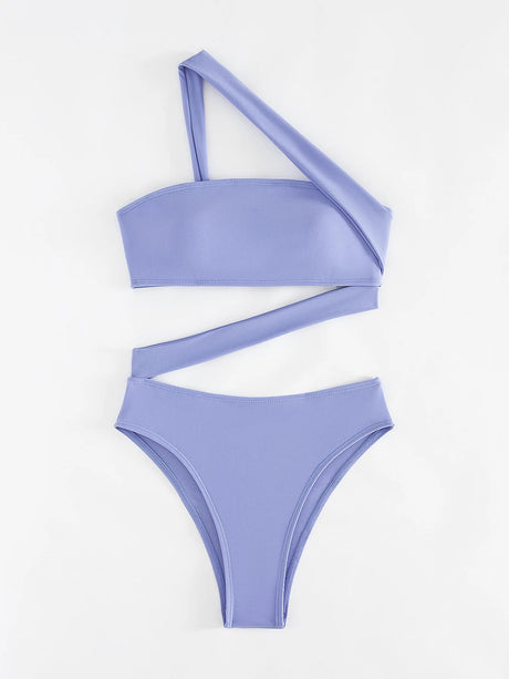 Cikini-One-Piece Swimsuit for Women, Strapless Straps, Slanted Shoulder, Beach Swimwear, Bathing Suit, Monochromatic, Summer
