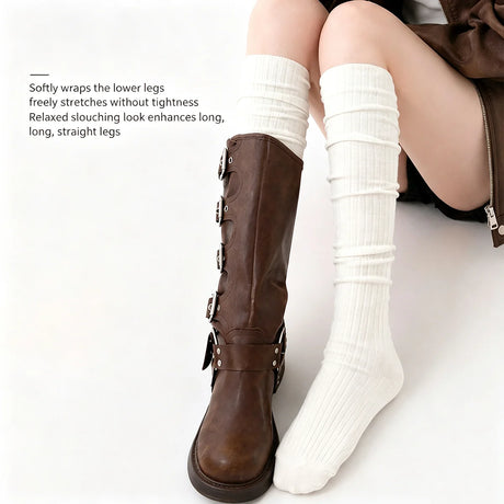 Fashion Pure Cotton Knee-high Socks Solid Color Keep Warm Calf Socks Foot Warmers Fall Winter