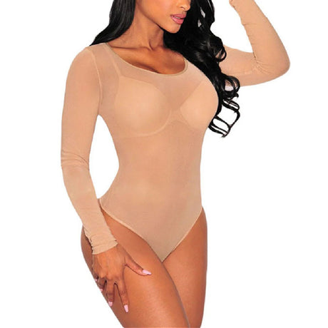 Sexy Women T Shirt See Through Mesh Black Long Sleeve Bodysuit Sheer Slim Turtleneck Tulle Crop Top T-Shirt Transparent Clubwear