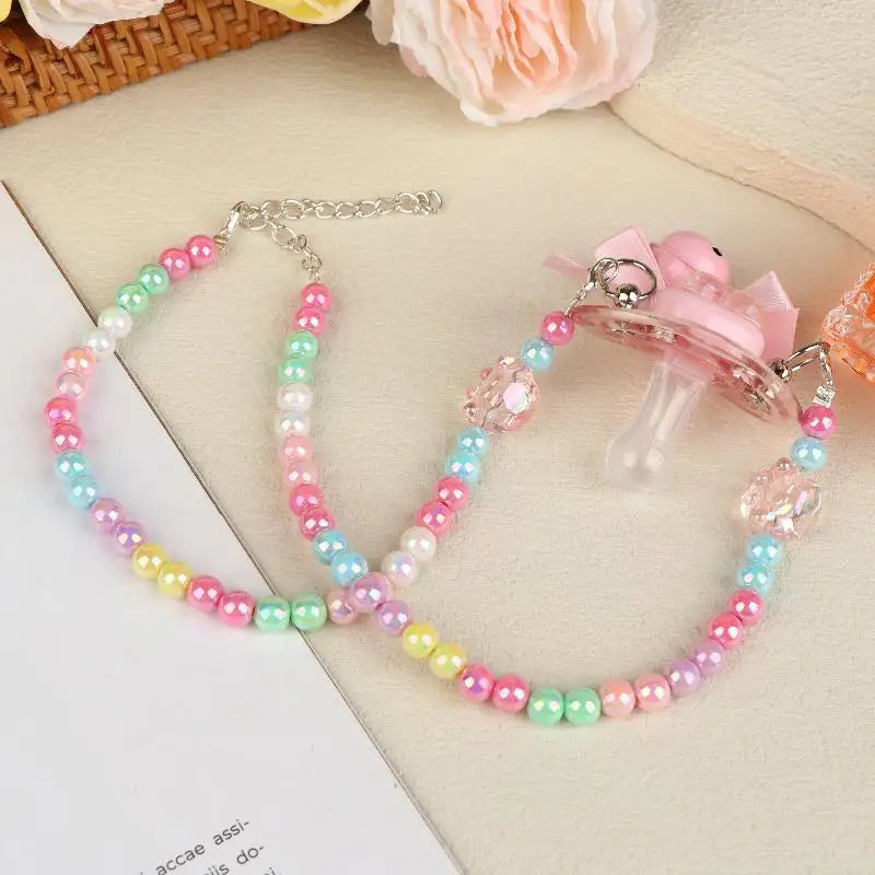 【Beautiful】Sweet Beads Chain Pacifier Gag Collar Couple Toy Soft Silicone High-end Adult Pacifier Creating An Exclusive Luxury