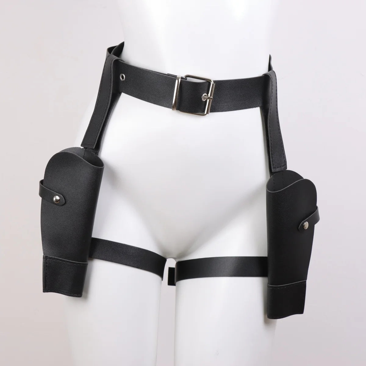 Women Faux Leather Set Steampunk Chest Harness Belt + Thigh Holster Medieval Pirate Cosplay Costume Accessories Halloween