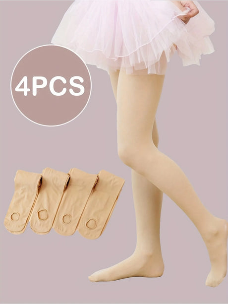 4PCS Girls Convertible Footed Dance Tights Nylon Spandex Ballet Leggings for Kids 2-14Y Girls Class Training Practice Wear