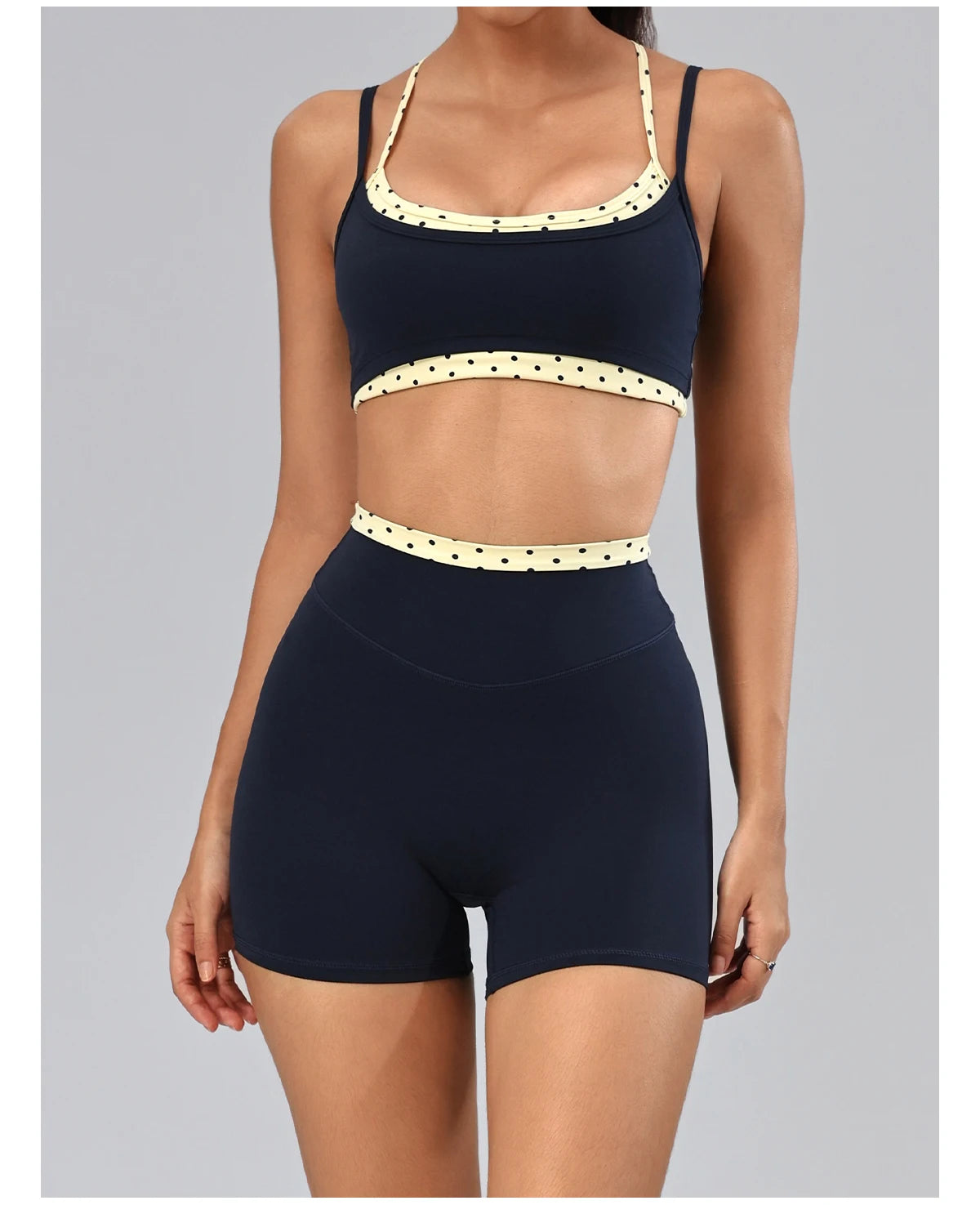 Hearuisavy 2Pcs Fitness Set Women Polka Dot Cross Back Sports Bra High Waisted Push Up Shorts Gym Quick Dry Workout Yoga Suit