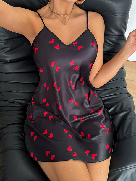 Women's V Neck Spaghetti Strap Nightdress Heart Print Sexy Nightwear Sleepwear Outfit For Home Wear Romantic Date