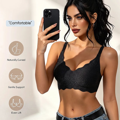 Bras for Women No Underwire Scalloped Wireless Push Up Bra Seamless Full Coverage Supportive Plus Size Tshirt Bra, Soft Breathable Comfortable Bralette, Leopard & Polka Dot Print Ice Silk Bra