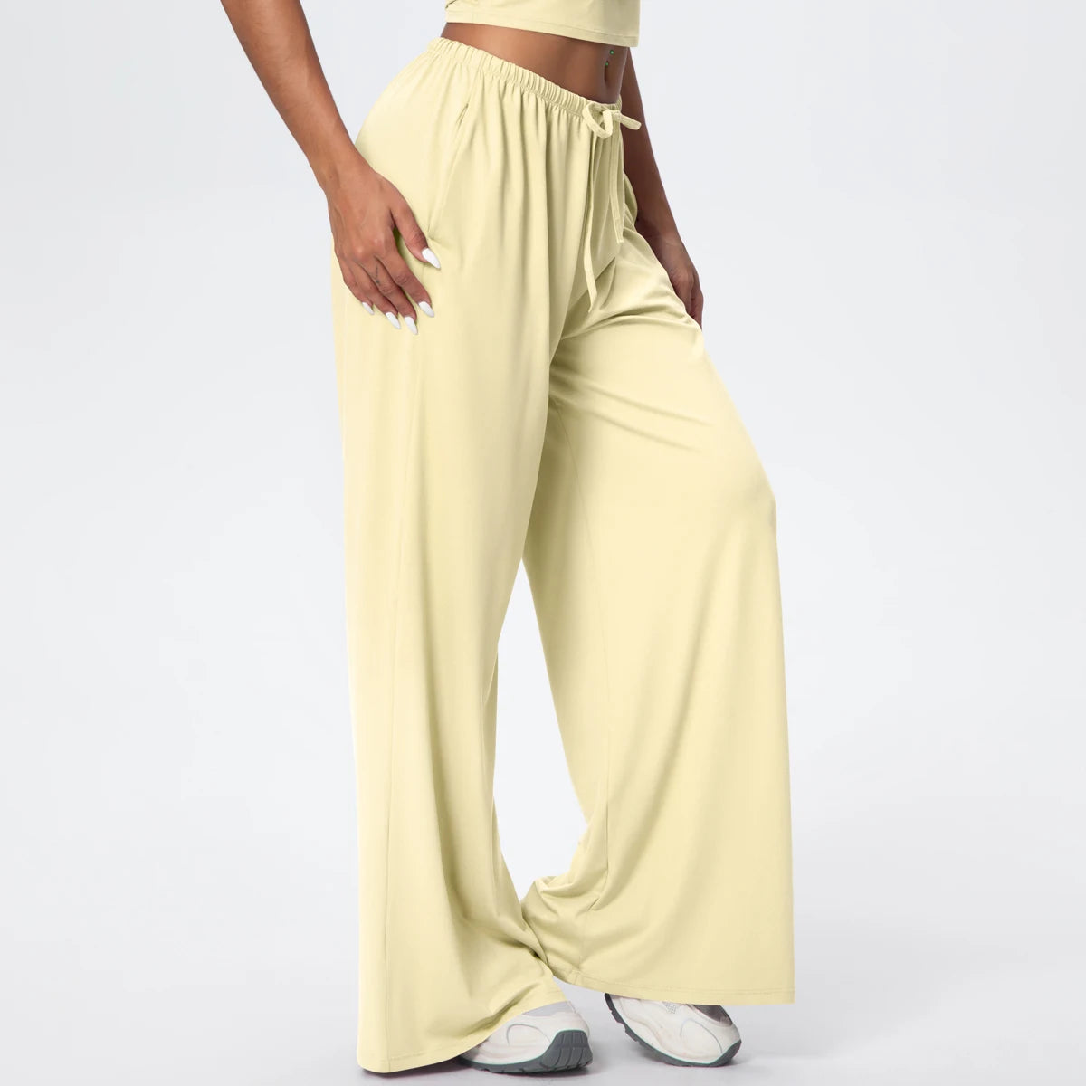 Women Quick Drying Wide Leg Yoga Pants Loose Yoga Pants High Waist With Pockets Fitness Sport Gym Workout Drawstring Full Length