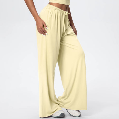Women Quick Drying Wide Leg Yoga Pants Loose Yoga Pants High Waist With Pockets Fitness Sport Gym Workout Drawstring Full Length