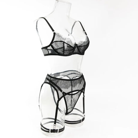 Women's Red Lace Lingerie Set with Underwire Bra High Waist Garter Belt Thong and Thigh Straps Romantic Bedroom Outfit Set 2026