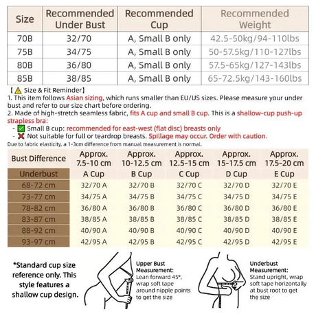 Wireless Strapless Bra Women Double Front Buckle 6Point AntiSlip 3Level 3D Molded Petal Deep V Seamless Multiway Pushup Bra 1PC