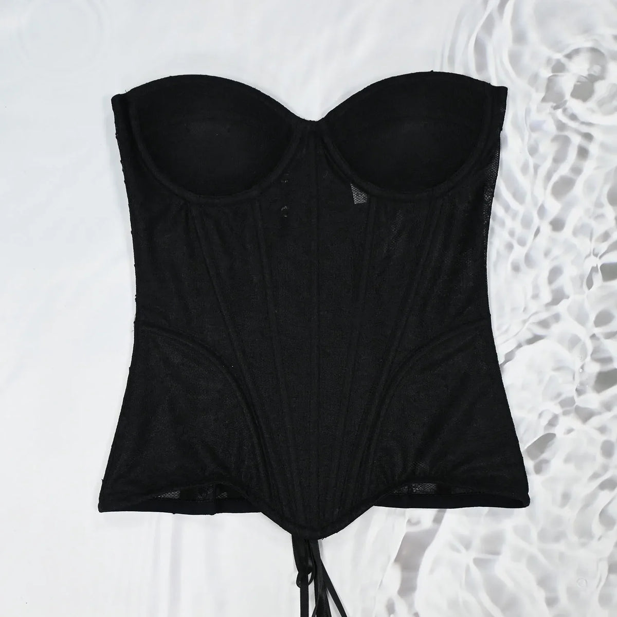 Women Mesh Corset Busiter Overbust Cups Push Breast Floral Lace Bodice Sext Tansparent Strapless Crop Tops Lace Up Steel Boned