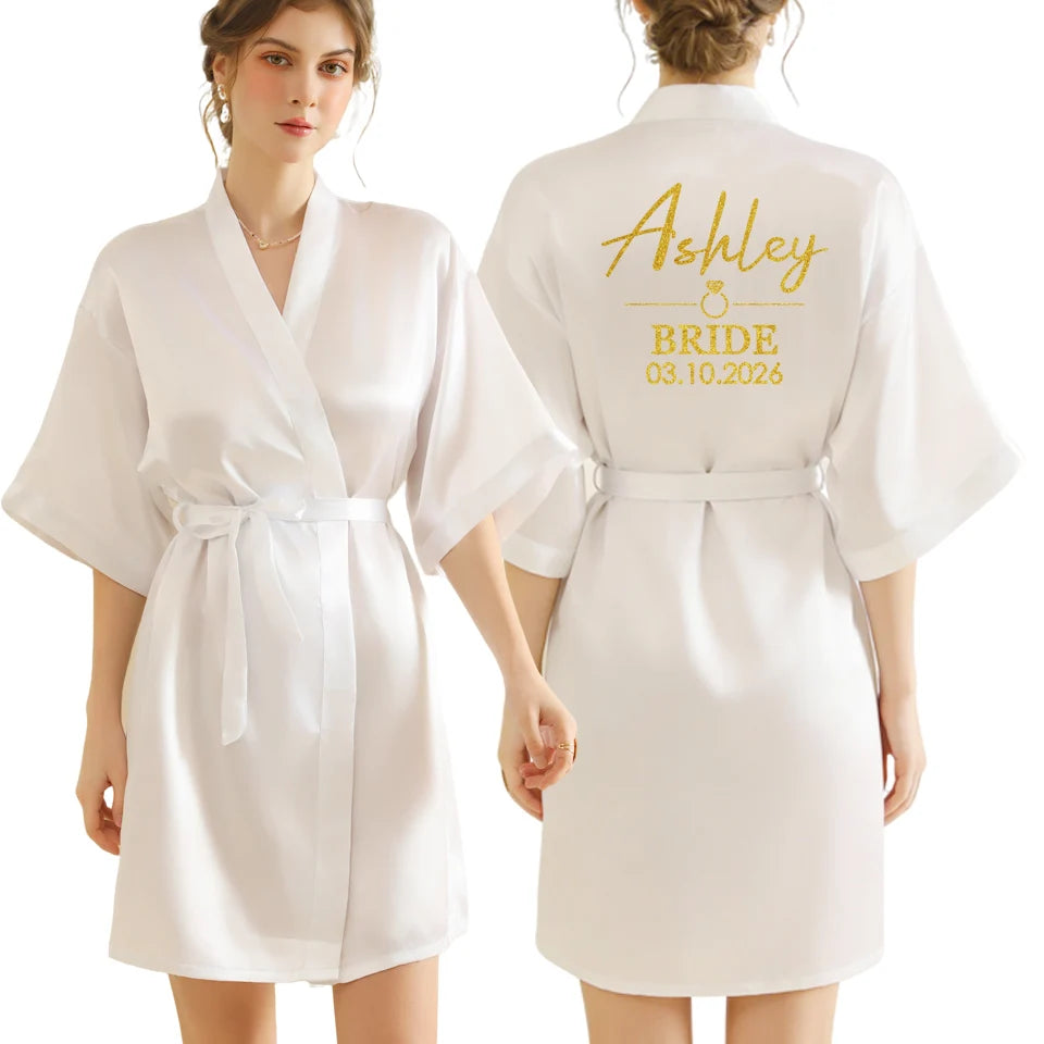 Personalized Robe for Bride Bridesmaid with Name and Date Birthday Party Gown Add Any Text Bathrobe - Customizable Gifting
