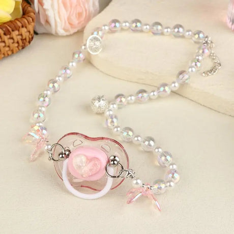 【Beautiful】Sweet Beads Chain Pacifier Gag Collar Couple Toy Soft Silicone High-end Adult Pacifier Creating An Exclusive Luxury