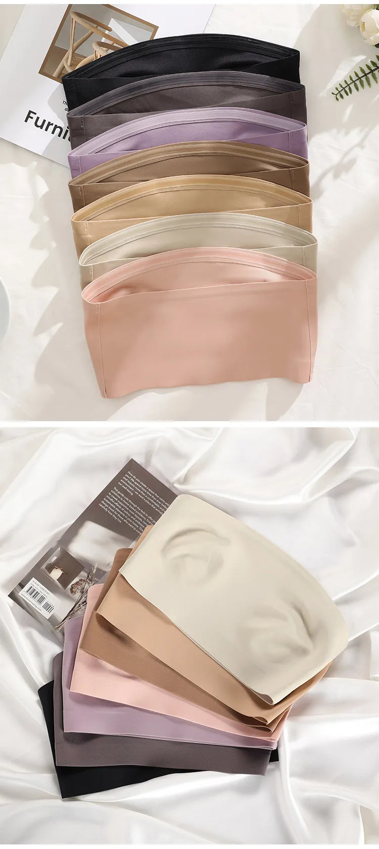 Hot Sale Seven Colors One Piece Women Seamless Strapless Bra Wireless Non-pad Bra Anti-skidding Ice Silk Traceless Strapless Bra