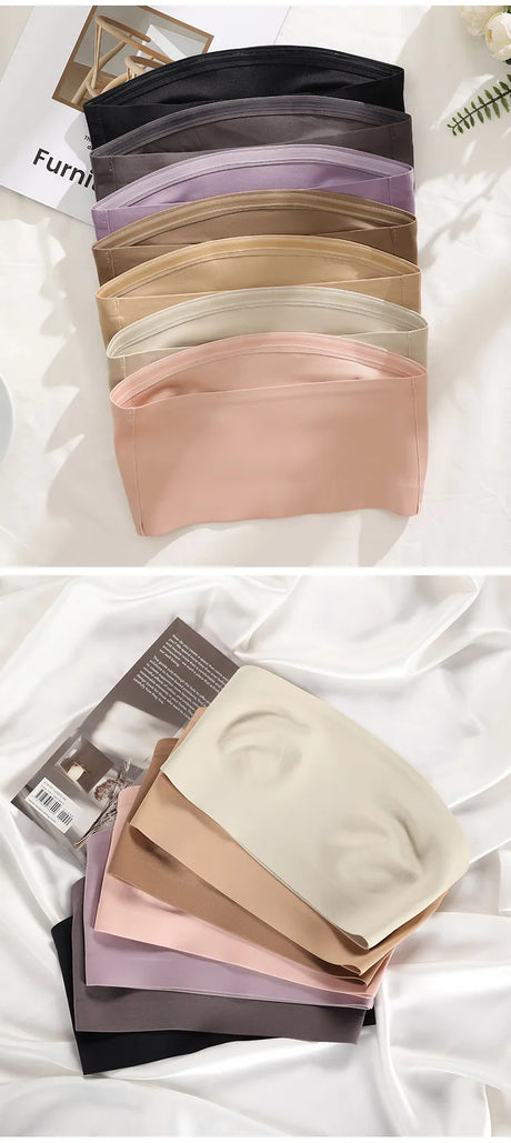 Hot Sale Seven Colors One Piece Women Seamless Strapless Bra Wireless Non-pad Bra Anti-skidding Ice Silk Traceless Strapless Bra