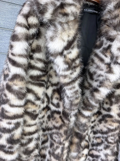ZADORIN 130cm Long Thicken Lapel Cow Print White Brown Faux Fur Coat Woman Clothing Luxury Fluffy Jacket Winter Fur Coats Woman