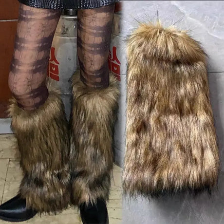 New Y2k Faux Fur Leg Warmers Spicy Girl Harajuku Winter Warm Furry Boots Cover Socks Jk Vintage Hiphop Cosplay Socks Accessories