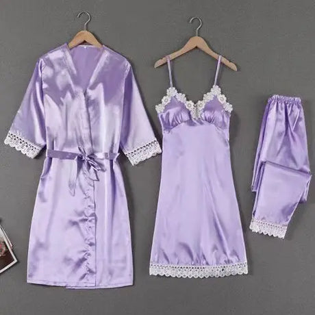Sleepwear Sleep Suit Sexy Womens Lace Pajamas Sets V-Neck Satin Pijamas Intimate Lingerie Spring Nightwear Home Wear PJS