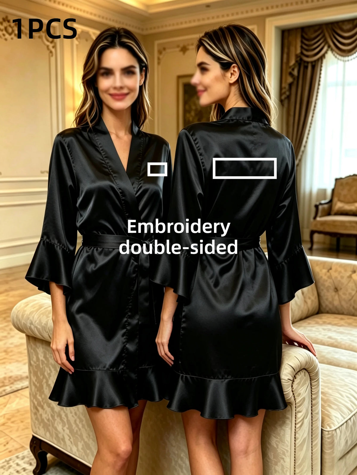 Custom Name Embroidery Satin Kimono Robe Personalized Name Bridesmaid Bride Wedding Getting Ready Morning Robe Bridal Party Gift