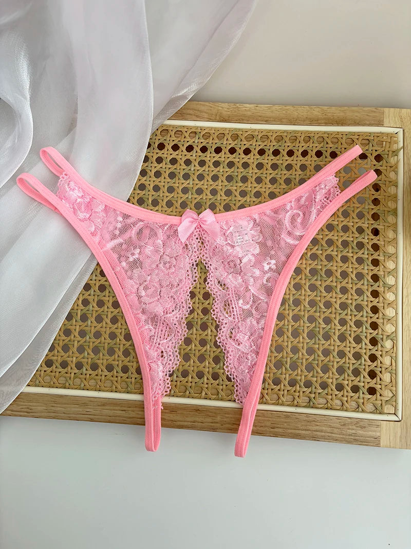 Custom Name Crystal Letter Briefs Sexy Lace Crotchless Knickers Hollow Waist Panties Open Gear Underpants Girlfriend Wife Gift