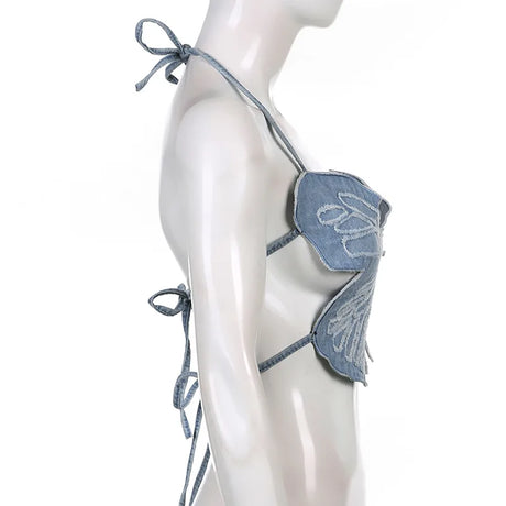 Hot Butterfly Jeans Crop Top Backless Strap Camis Sexy Lingerie Bow Bra Women Beach Mini Vest Butterfly Tank Tops Party Clubwear