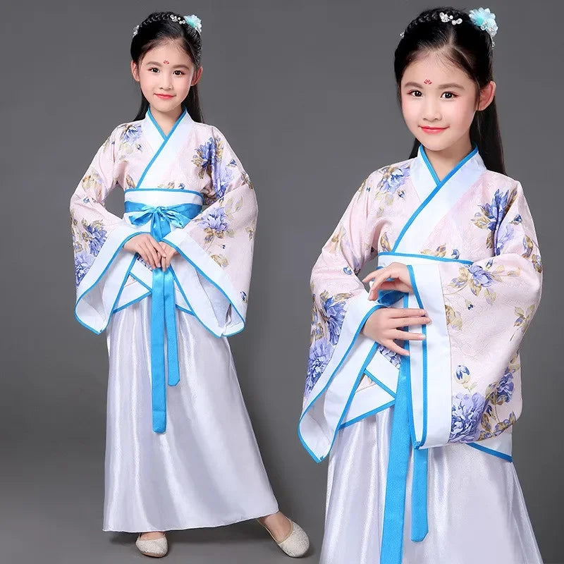 chinese Folk Dance new year clothes traditional hanfu for girls kids dragon dress ancient Stage Carnival costume Clothing skirt