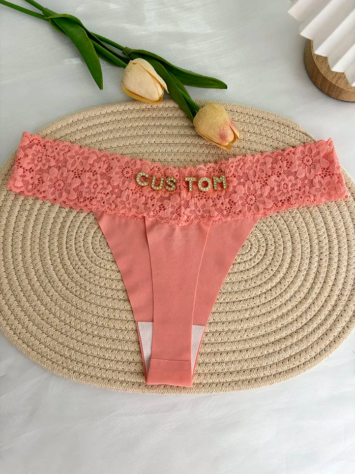 Custom Thong Crystal Letter Name G-string Women Ice Silk Panties Skin Effect Panty Seamless Knickers Girlfriend Anniversary Gift