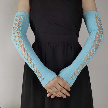 Sexy Elastic Mesh Gloves With Colored Flash Diamonds Bungee Stage Performance Hollow Fishing Net Punk Hiphop Women's Gloves R51