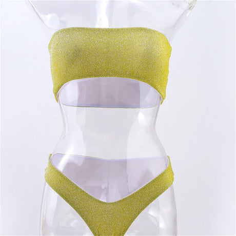 Shiny Bikini Bandeau Swimsuit Tinsel Swimwear Y2K Trend Women Strapless Micro Bathing Suit Brazilian Beach Outfit Bikinis Tangas