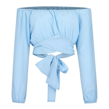 Women Sexy Off Shoulder Printing Blouses Chic and Elegant Lantern Long Sleeve Lace Up Bow Cropped Tops Casual Slim Shirts 2023