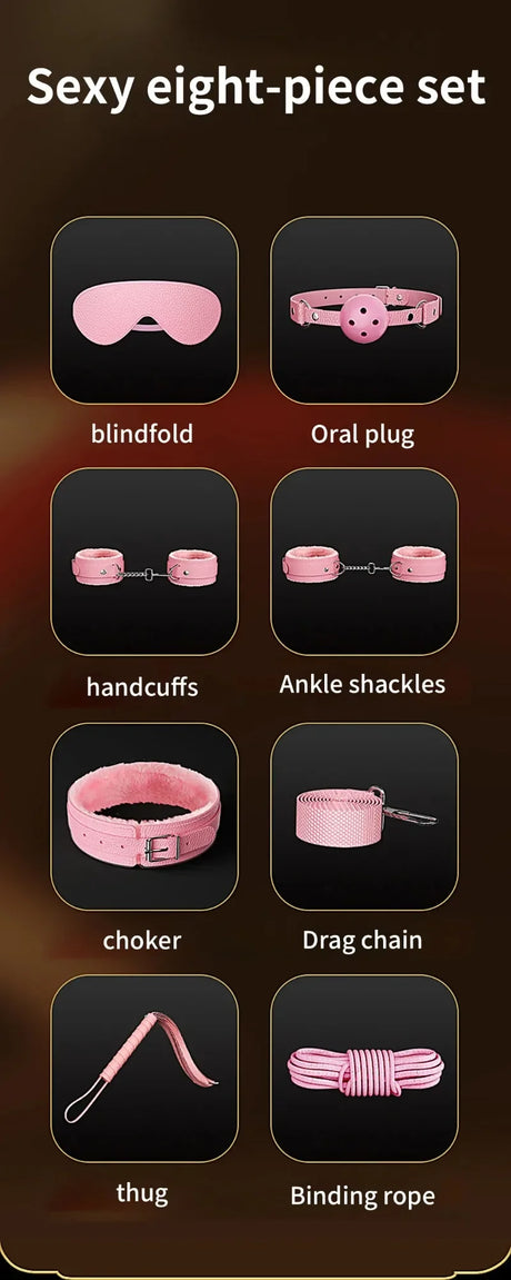 Couples BDSM Bondage Kit with Handcuffs Neck Collar Wrist Restraints Mouth Gag And Strap - Adult SM Sex Toys for Women's Fetish