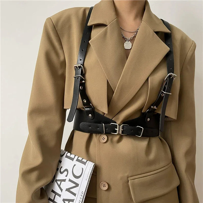 Women Fashion Harness Pu Leather Studded Decor Harness Adjustable Harness Belt Gothic Harness Bondage Lingerie Chest Harness