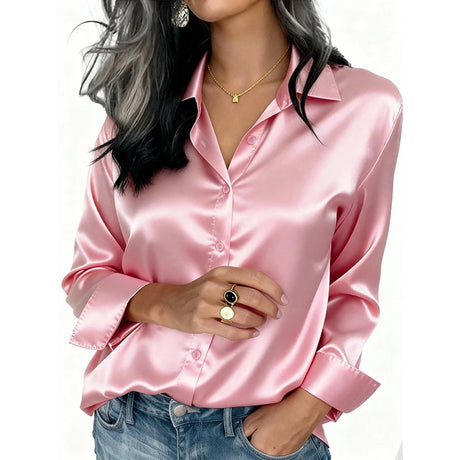 Spring And Autumn Women's Lapel Shirt Button Cardigan Top Black Green Red Elegant Fashion Office Basic Blouses For Female Shirts