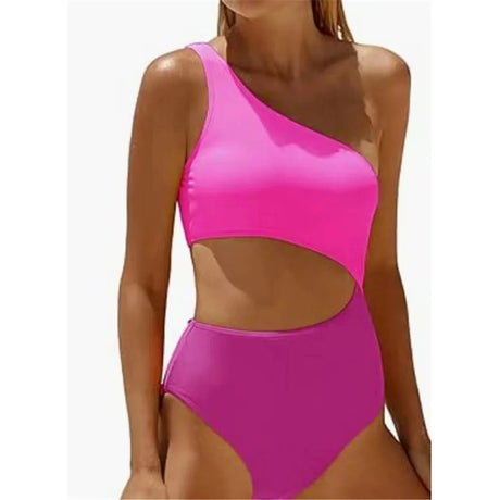 Vzvn 2026 New Women Swimwear Female Padded Bather Bathing Suit Swim Colors Cut Out One Shoulder Splicing One Piece Swimsuit