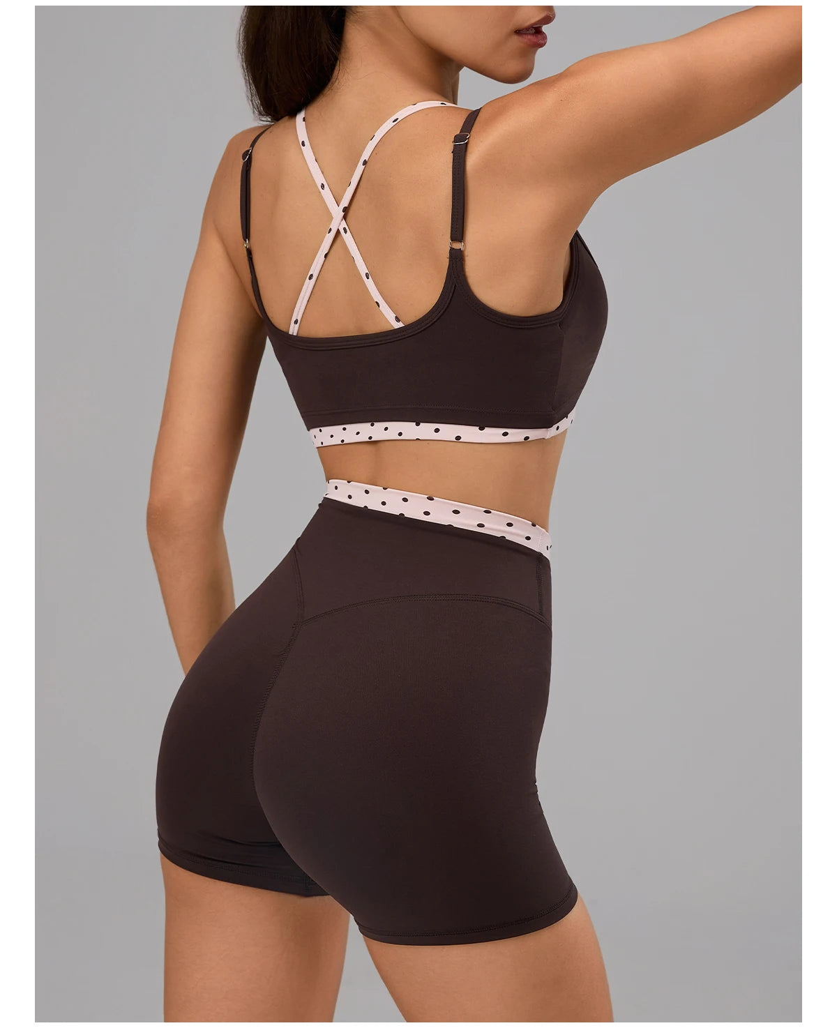 Hearuisavy 2Pcs Fitness Set Women Polka Dot Cross Back Sports Bra High Waisted Push Up Shorts Gym Quick Dry Workout Yoga Suit