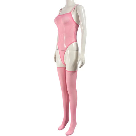 Toucheart Erotic Dress with Leg Socks Mesh See-through Patchwork Seductive Body Shaping Backless Women Intimate Hollow Dress Set