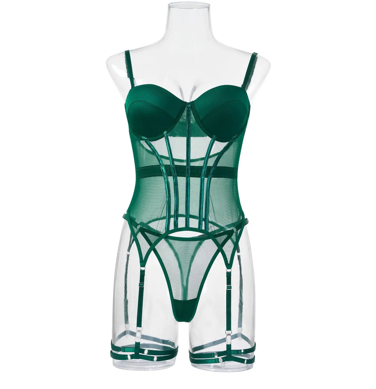 MUZISKAT Mesh Lingerie Luxury Brand Bodysuit Backless Tops for Women 3 Piece Lingerie Set with Garter Sexydresses for Women