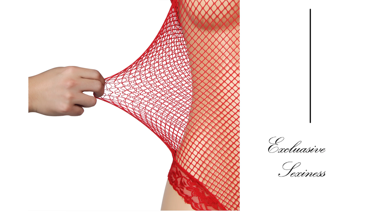 Sexy Fishnet Bodystocking Long Sleeve Bodysuit for Women Plus Size 5XL 2 Piece Lace Trim Open Crotch Teddy Lingerie
