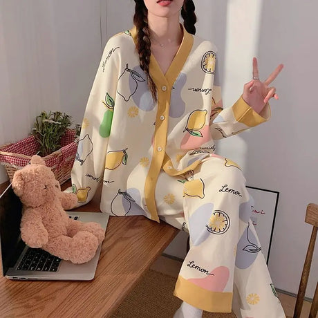 Women's Pajamas Set Spring Pyjamas Long Sleeve Pants Sleepwear Casual Pijama Ladies Nightwear Home Clothes 2 Piece New Arrival