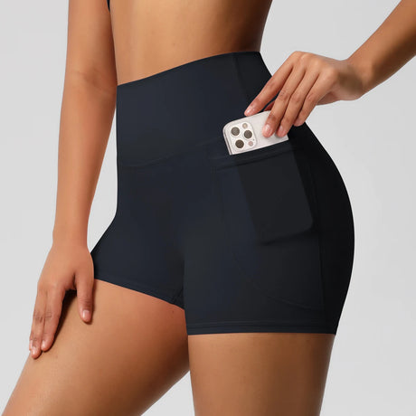 Solid Color Yoga Pants With Pockets Quick Drying High Waisted Gym Push Up Yoga Shorts for Woman Breathable Workout Fitness Short