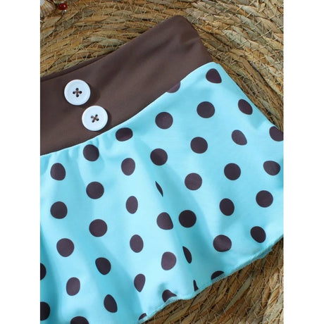 Vintage Polka Dot 3 Piece Bikini Set, Button Trim Ruffle Skirt Cover Up Halter Triangle Swimsuit