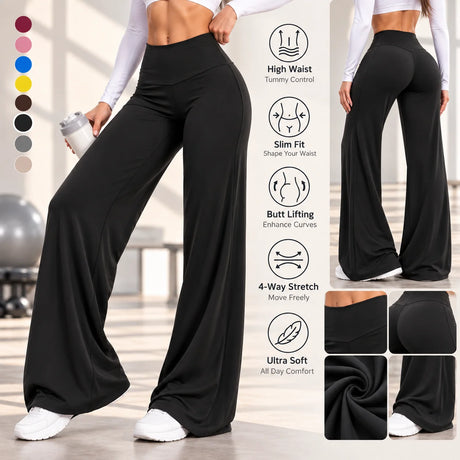 DFXEN LOGO New Women Wide Leg Yoga Pants High Waist Butt Lift Loose Fitness Gym Workout Flare Leggings Casual Sports Trousers