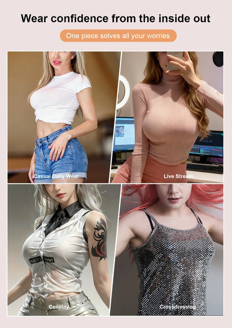 2024 Round Shape Silicone Fake Breast Forms Push Up Seamless One Piece Bra for Crossdresser Shemale Drag Queen Large 2 In 1