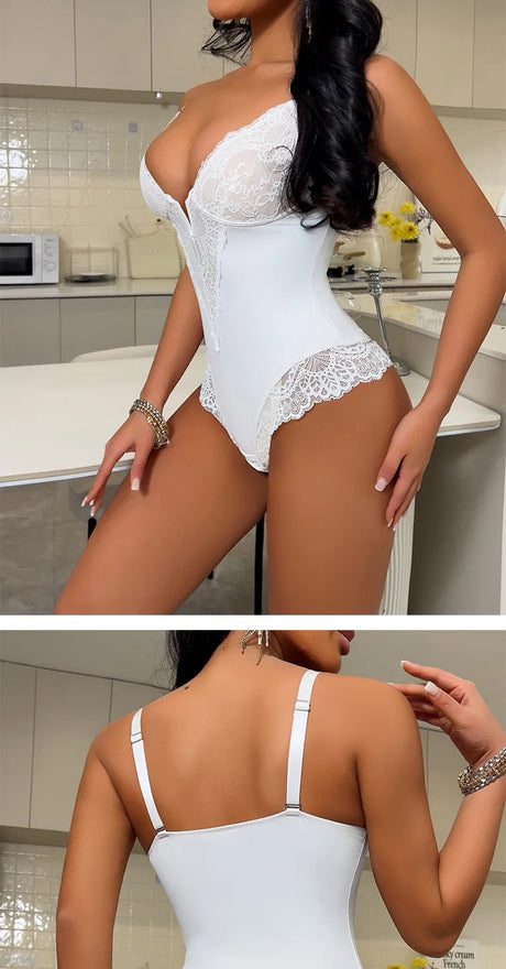 Soft Bodysuit Silky Touch Layer Bodysuits 2 Layers Shapewear Open Crotch Jumpsuit Soft Smooth Body Shaper Lace Bodysuits