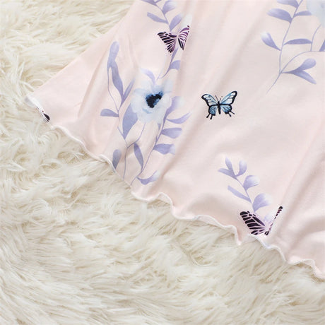 New Women's Silk Satin Print Nightwear Home Clothes Sexy Sleeveless Ruffled Hem Sleep Dress Female Comfortable Nightgown Clothes