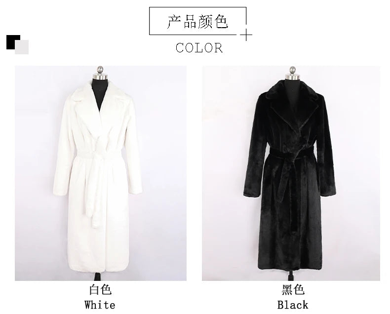 Mauroicardi Winter Long White Black Warm Thick Soft Flowy Fluffy Faux Fur Coat Women Sashes Loose Casual Furry Overcoat 2024
