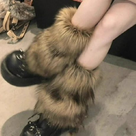 New Y2k Faux Fur Leg Warmers Spicy Girl Harajuku Winter Warm Furry Boots Cover Socks Jk Vintage Hiphop Cosplay Socks Accessories