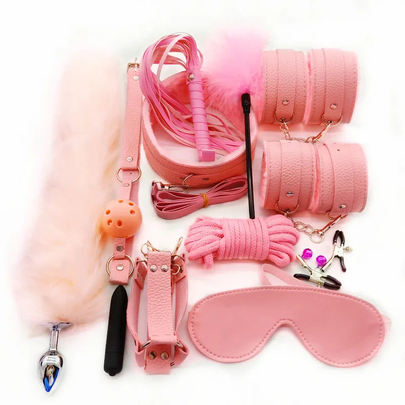 SM Sex Products BDSM Bondage Set Handcuffs Anal plug Tail Whip Gag Vibrat Adult Toys Exotic Accessories Sex Toys for Couples