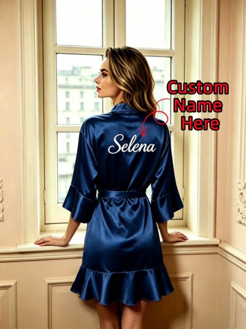 Custom Name Embroidery Satin Kimono Robe Personalized Name Bridesmaid Bride Wedding Getting Ready Morning Robe Bridal Party Gift