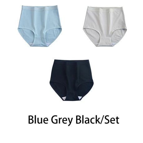 3PCS/Set M-3XL Women Plus Size Panties Cotton Underwear Lingerie 6 Solid Colors Sexy Female High Waist Seamless Briefs NKT2119